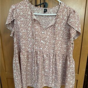 SHEIN Floral Button-Down Blouse in Light Brown